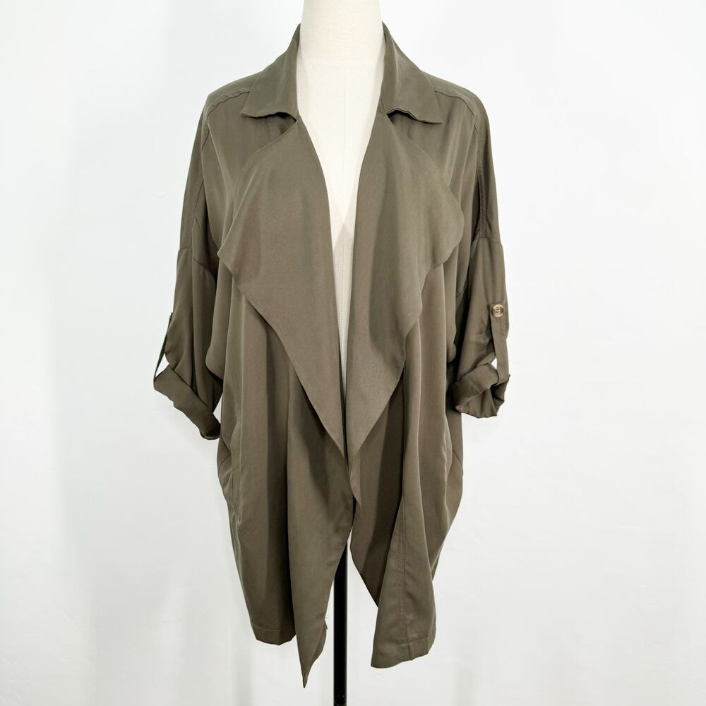 Lulu's Lucky Break Oversized Jacket Army Green Open Front Coat Preppy Size S - Picture 2 of 8